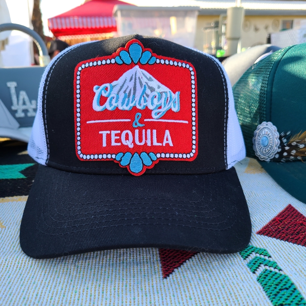 Black and White Cowboys & Tequila Trucker Hat Cap